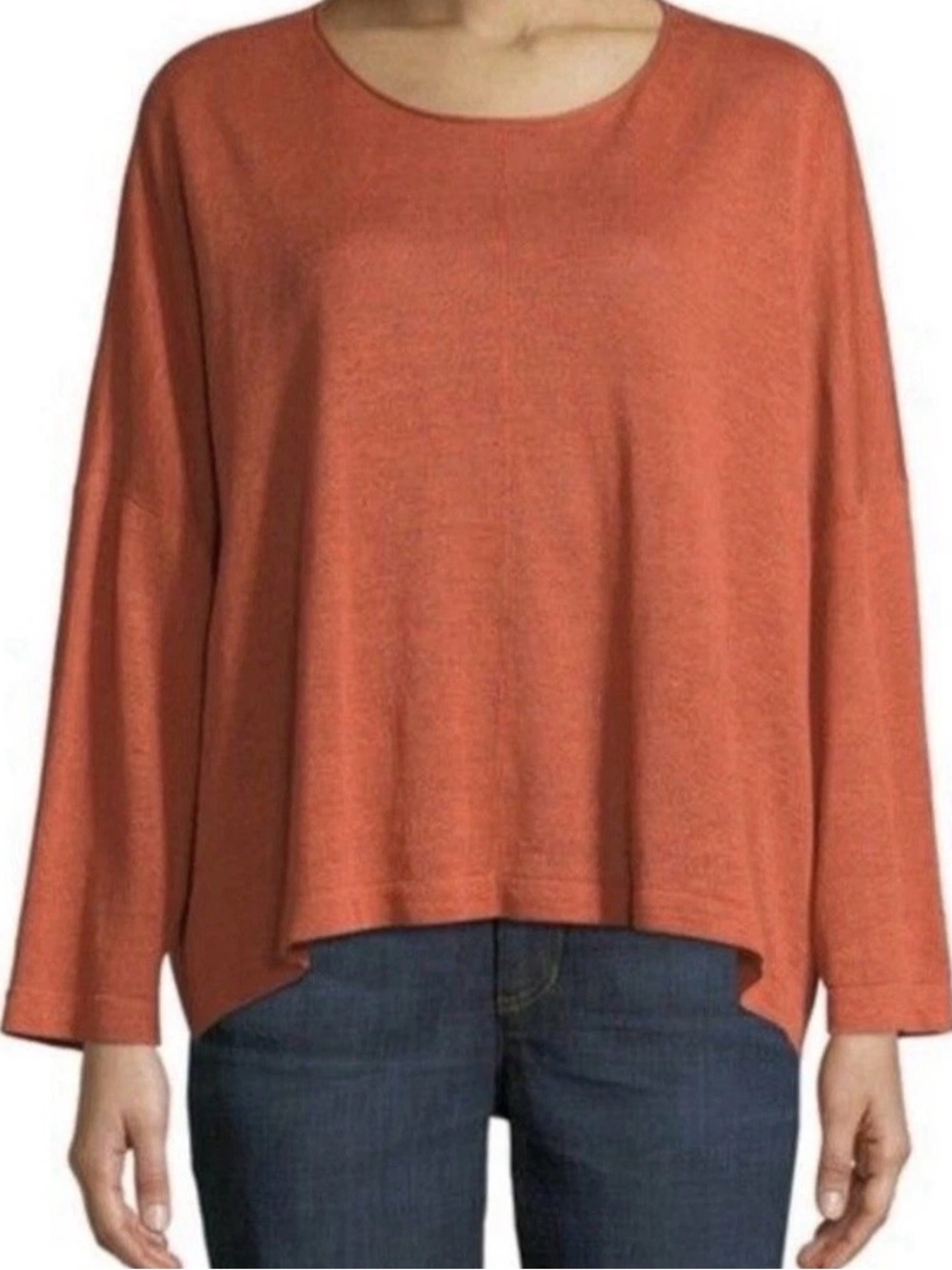 Eileen Fisher Lightweight Pullover in Terracotta Orange